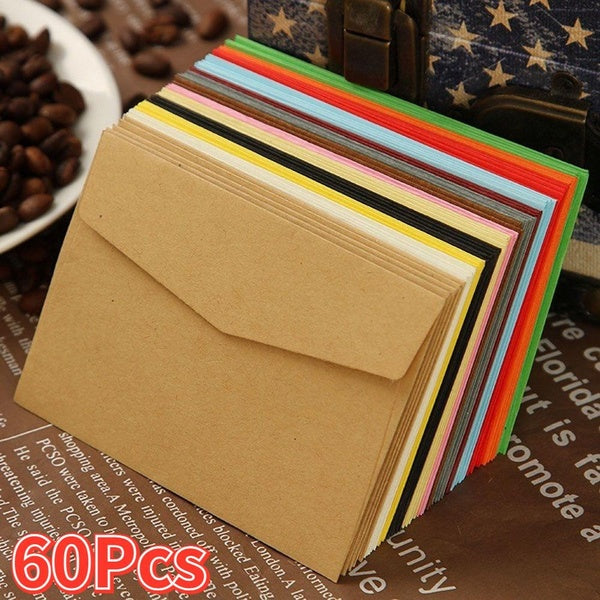 60pcs Candy Color Blank Paper Envelopes Wedding Invitation Envelope Membership Card Storage Greeting Cards Envelope for Letter Paper 11.5x8.2cm