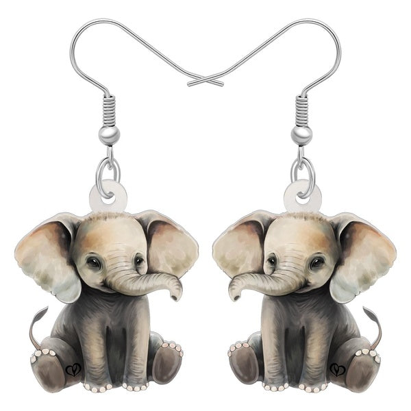 Acrylic Cartoon Elephant Dangle Earrings Cute Jungle Animals Drop Jewelry Accessories For Women Girls Kids Charms Gifts