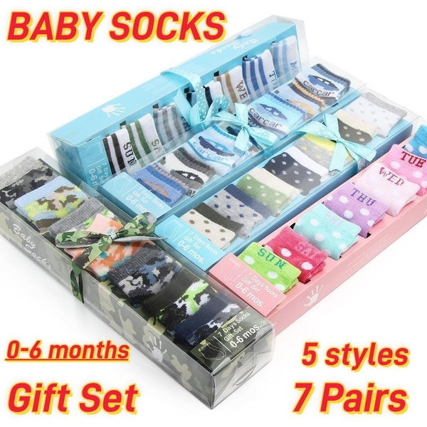 Newborn Socks Gift Set (7 Pairs),Cute Cartoon Baby Socks 0-6 months,Soft Cotton Infant Socks,Babies Socks Newborn Gifts for Baby Boys & Girls,Baby Es