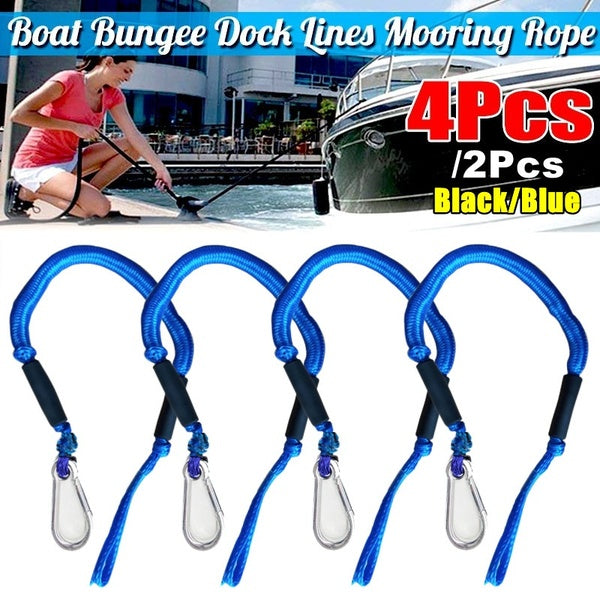 4-2Pcs Bungee Dock Line Boat Ropes Docking Line Mooring Rope with Stainless Steel Clip Accessories for Boats,Built In Snubber, Kayak, Watercraft,SeaD
