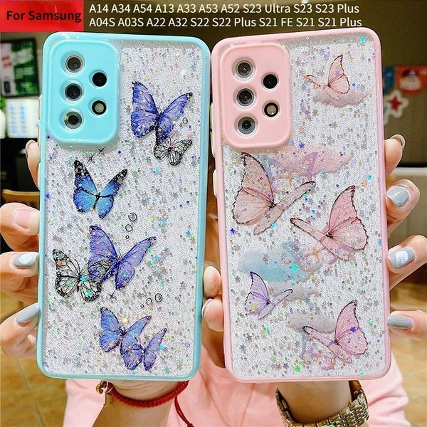 Pour Samsung Galaxy A13 A33 A53 A14 A34 A54 A04S Glitter Star Butterfly Clear Case Pour Samsung Galaxy S23 Ultra S23 S23 Plus S22 Ultra S22 S22 Plus