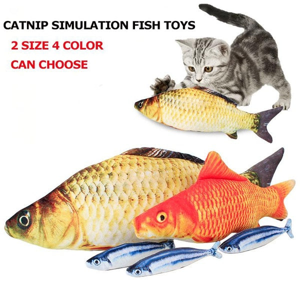 Pet Soft Plush Catnip Simulation Fish Toys Cat Toy Interactive Gifts 3D Print Fish Catnip Toys Stuffed Pillow Doll Simulation Fish Playing Toy for Pe
