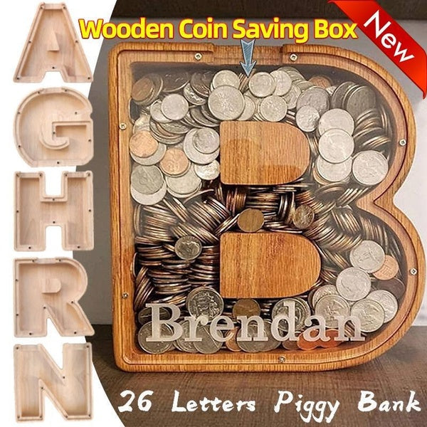26 Styles Lettre Tirelire En Bois Boîte D'économie De Pièces Pot De Stockage De Pièces De Monnaie Tirelire Décoration Ornement De Bureau Décor À La M