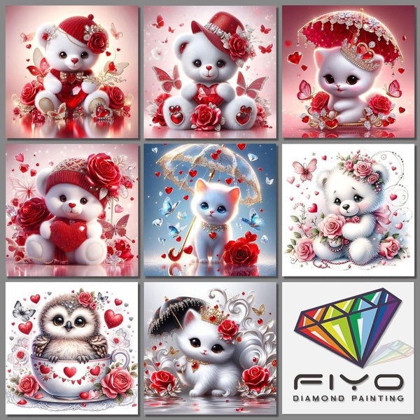 FIYO Bear and Cat Diamond Painting Kits For Adults DIY 5D Diamond Mosaic Diamond Painting Home and Kitchen Fashion Canvas Pictures Wall Decoration Gi