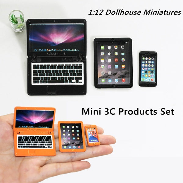 Dollhouse Accessories Mini Laptop Computer-Tablet-Cellphone Alloy Model Miniatures Collection Kids Toy