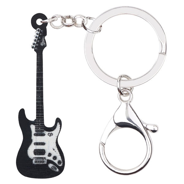 Acrylique Instrument de musique noir guitare porte-clés porte-clés charme cadeau bijoux pendentif pour femmes sac à main sac à main accessoires décor