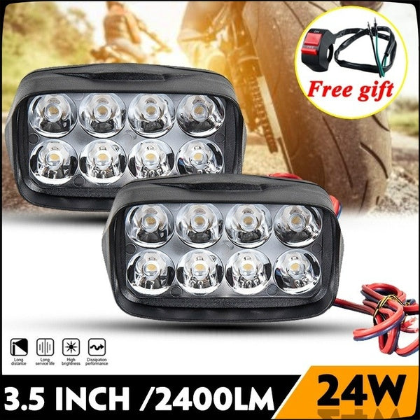 8 Leds Moto Headlamp Spotlight 12V LED 6500K Motorbike Spot Head Light Working Lamp DRL Headlight Bulbs for Motorcycle Off Road Tractor Truck Boat AT