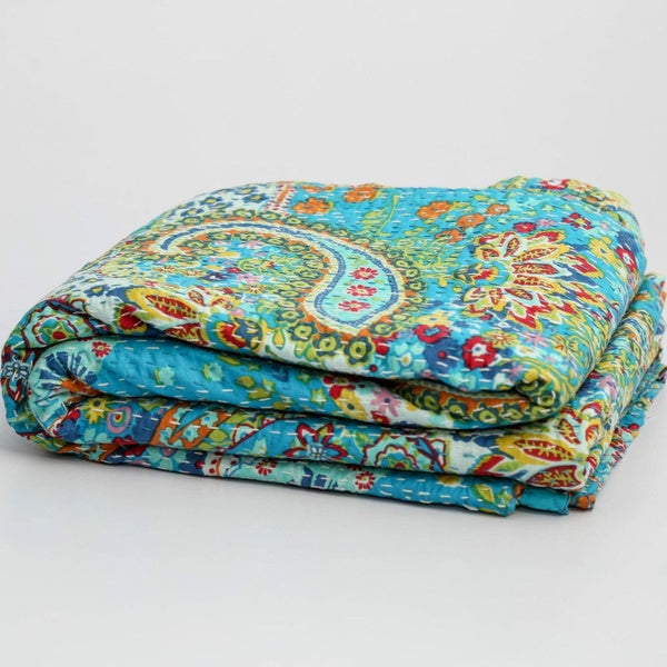 Paisley Print Cotton Kantha Quilt Handmade Vintage Quilts Boho King Size Bedding Throw Blanket Bedspread Quilting
