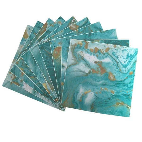 12 Piece-set Green Gold Marbling Stickers Waterproof Adhesive Tile Transfer Sticker Peel and Stick Decals 15x15cm