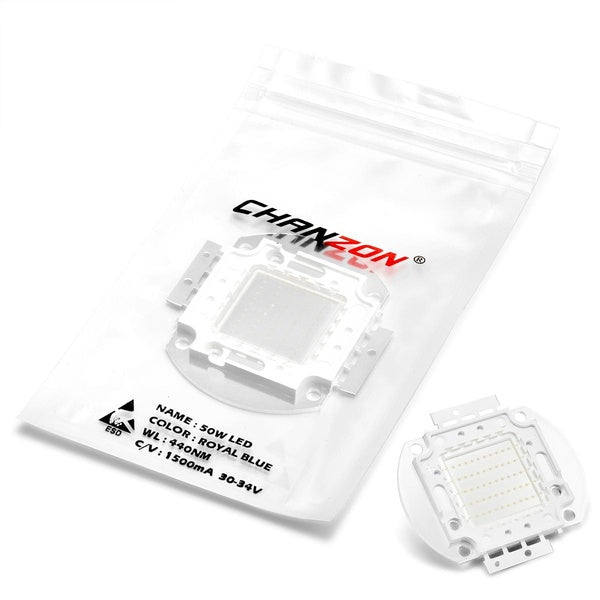 Chanzon High Power Led Chip 50W Royal Blue Plant Grow Light (440nm-450nm - 1500mA - DC 30V-34V - 50 Watt) SMD COB Emitter Diode Components 50 W Bead