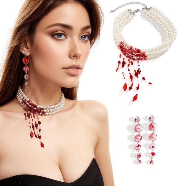 Dripping Blood Pearl Choker Necklace Costume Vampire Costume for Women Goth Choker for Women Vampire Bride Jewelry Goth Choker Fake Pearl Choker