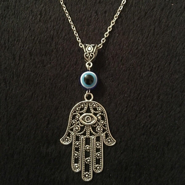 Hamsa Hand Necklace 18" Hand of Fatima Spiritual Yoga Buddha Evil Eye Pendant