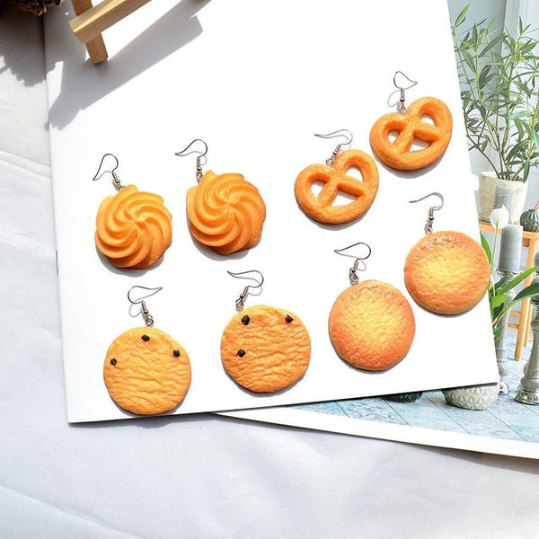 Drôle Imitation Biscuit Alimentaire Boucles D'oreilles Résine Cookies Boucles D'oreilles Filles Enfants Personnalité Bijoux Cadeaux Créatifs pour Ell