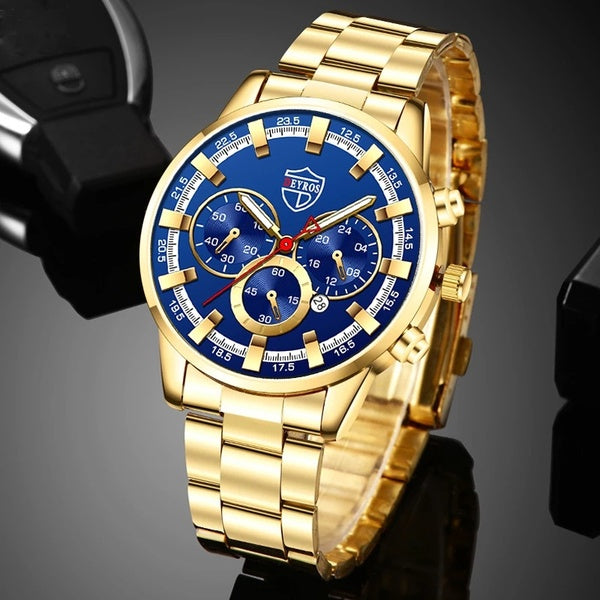 Mode Hommes Montres De Luxe Hommes Sport Or En Acier Inoxydable Quartz Montre-Bracelet Homme D'affaires Casual Montre En Cuir