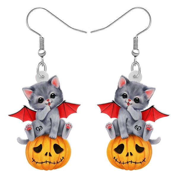 Boucles d'oreilles pendantes en acrylique, chat bleu, chaton, citrouille, cadeaux d'halloween pour femmes et filles, bijoux de charme pour enfants, d