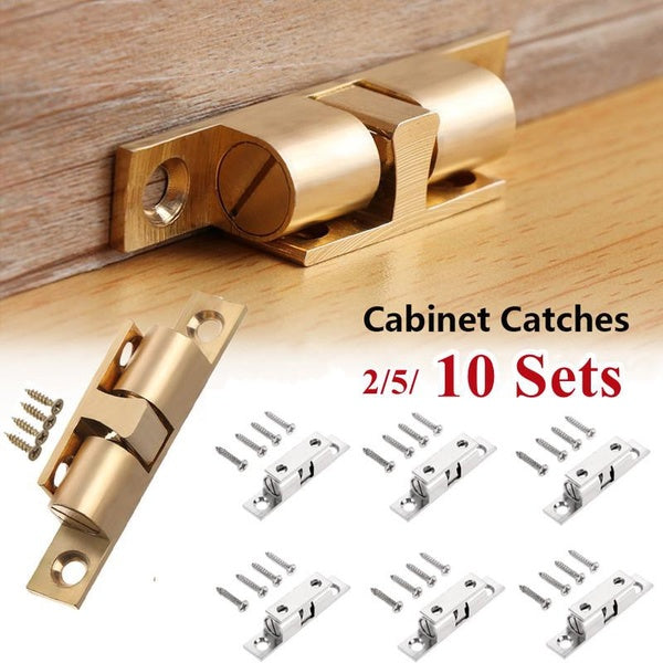 2-5-10Sets Pure Copper Double Spring Steel Ball Catch Latch for Furniture Cupboard Cabinet Door Adjustable Closet Tension Latch