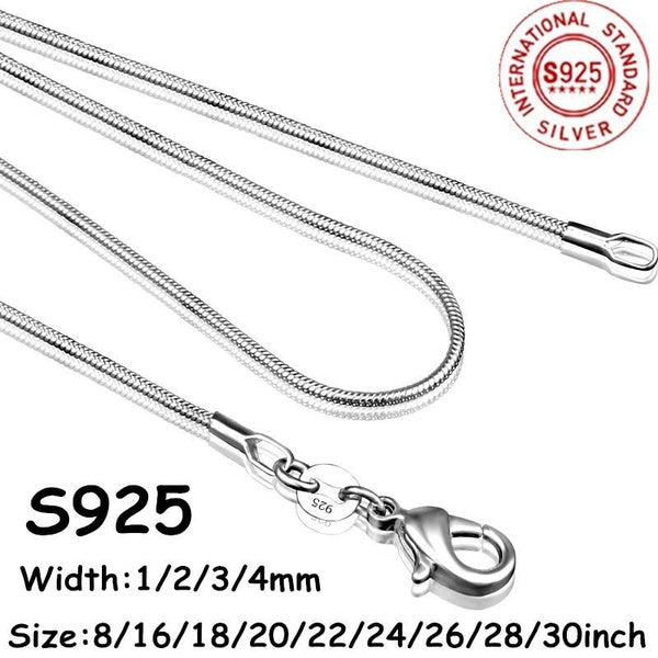 8-16-18-20-22-24-26-28-30inch Snake Smooth 925 Sterling Silver Italy Chain Necklace with Lobster Clasps Link for DIY Charms Pendant Wedding Party Fin