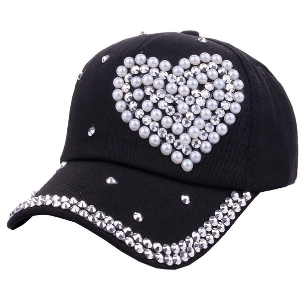 Women's Fashion Baseball Cap Pearl Peach Heart Rivet Pearl Cap Children's Casual Sun Hat