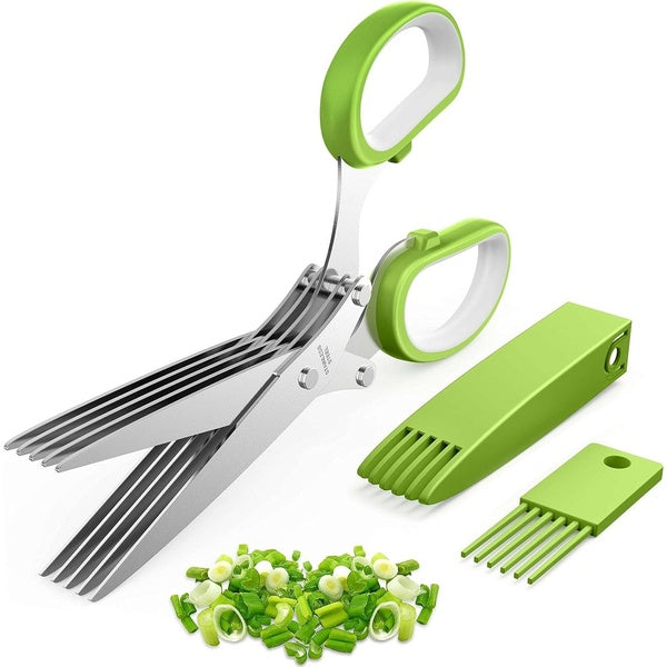 Herb Scissors, Kitchen Herb Shears Cutter with 5 Blades and Cover, Sharp Dishwasher Safe Kitchen Gadget