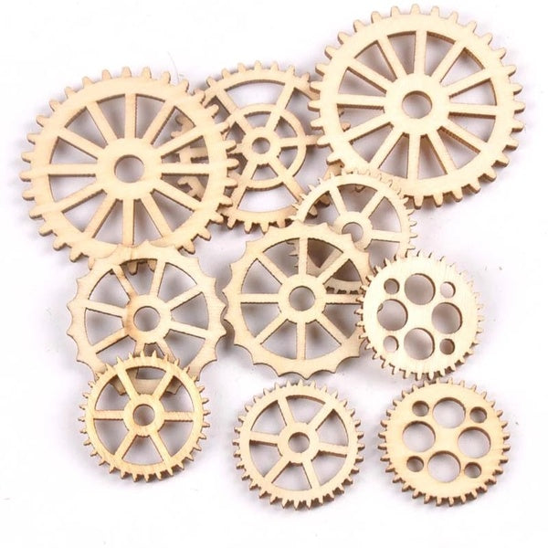 Mix 20Pcs Gearwheel Pattern Hollow Out Wood Slices DIY Craft Scrapbooking Arts For Home Decor Unfinished Wooden Ornaments m2183