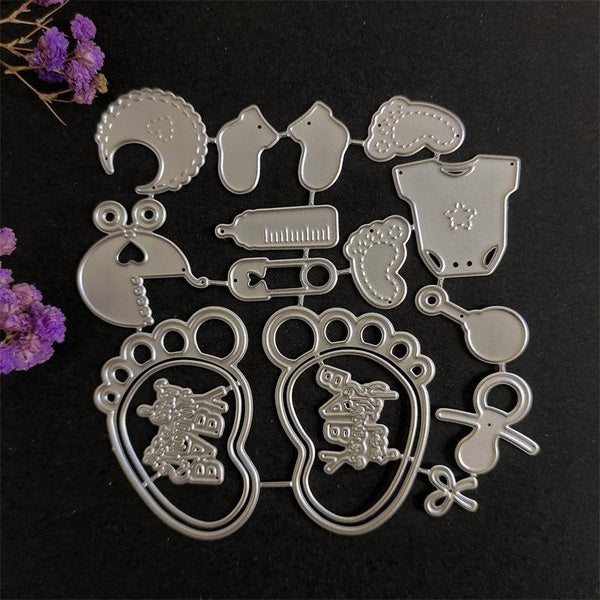 Biberon sucette petits pieds bébé fournitures Art motif métal matrices de découpe artisanat gaufrage Scrapbooking timbres pour la fabrication de cart