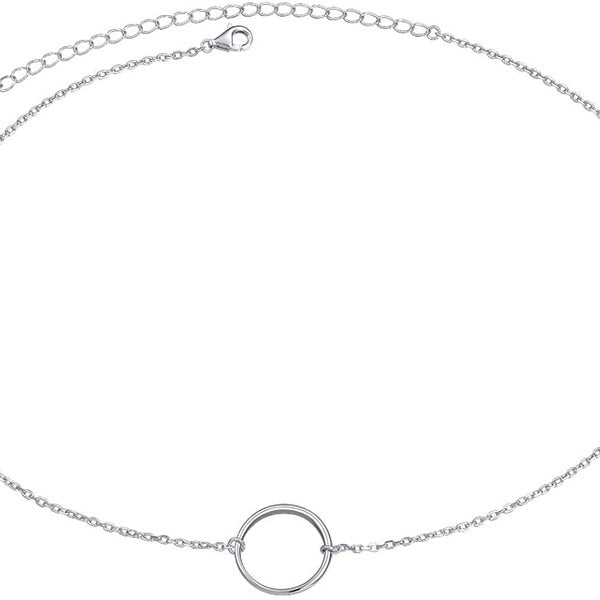 S925 Sterling Silver Dainty Simple Circle Pendant Eternity Choker Necklace,Rolo Chain,13+3