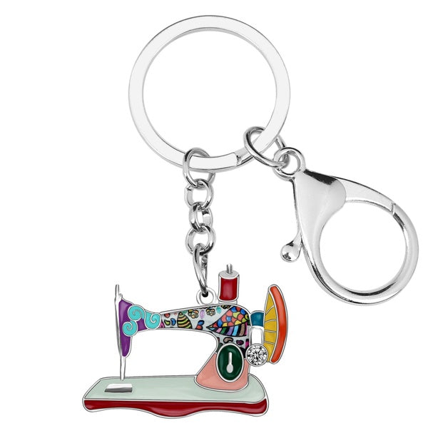 Émail alliage strass Floral Machine à coudre porte-clés porte-clés outils bijoux pour femmes enfants sac à main sac à main charme cadeau accessoire