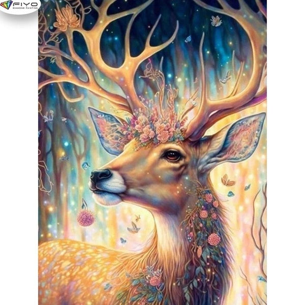 FIYO Deer DIY 5D Diamond Painting Full Drill with Number Kits Home and Kitchen Fashion Mosaic Diamond Painting Canvas Wall Decoration Gift Crafts for