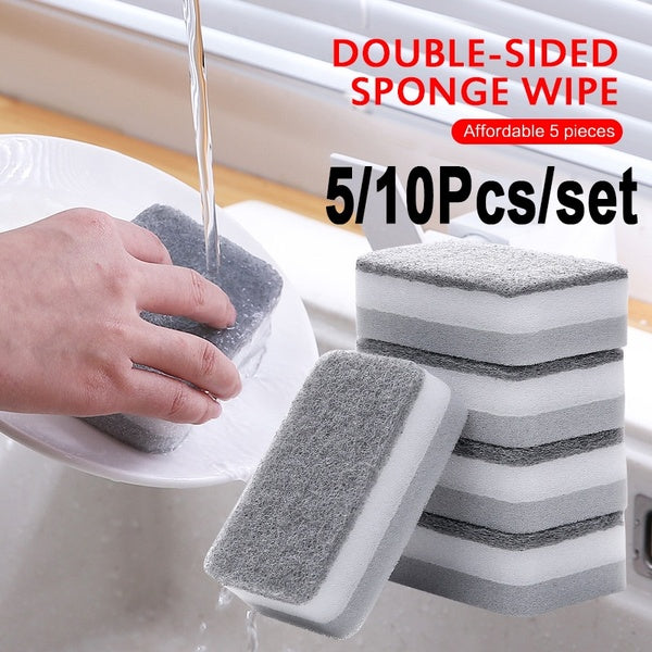 5-10 Pcs-Set Strong Decontamination Cleaning Sponge Brush Scouring Pad Dish Towels Cloth Kitchen Rags