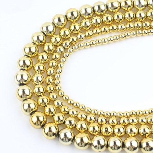 1lot Natural Stone Gold Plating Hematite Bead Loose Spacer Accessories Beads For Jewelry Making DIY Bracelets 15"Inches 3 4 6 8 10mm Matron Inn