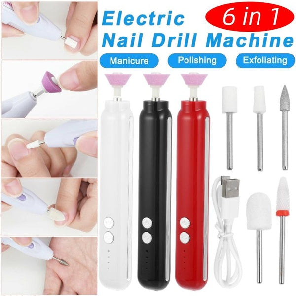 6 In 1 Professional Electric Nail Drill Set Nail Drill File Machine Manicure Pedicure Polishing Grinding Sanding Nail Art Tools