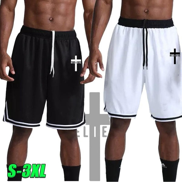 Fashion Believe Cross Printed Mens Shorts Loose Movement Men's Jogging Shorts Summer Shorts Basketball Shorts Casual Fitness Shorts