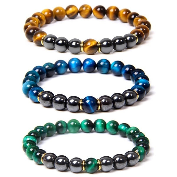 Hématite Charme Oeil De Tigre Bracelets pour Hommes Pierre Naturelle Élastique Corde Brin Perles Guérison Reiki Méditation Bracelet Bijoux