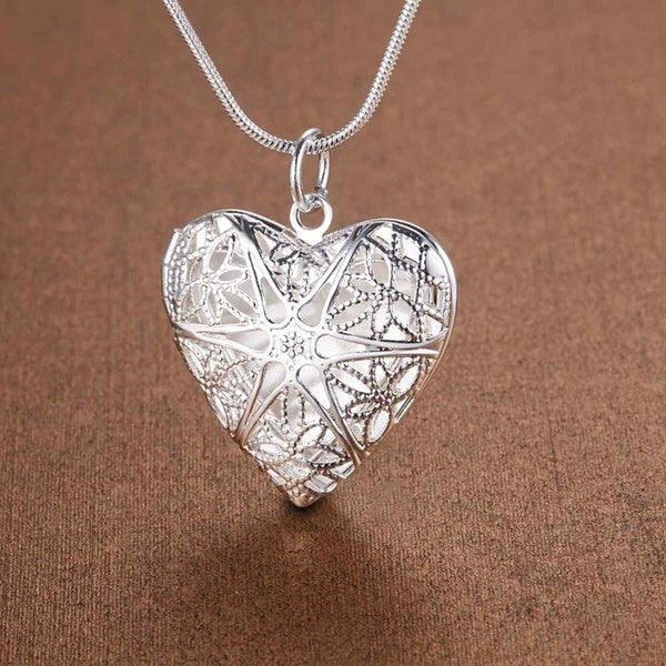 New fashion 925 silver pendant jewelry heart photo frame necklace female silver color necklace christmas gift