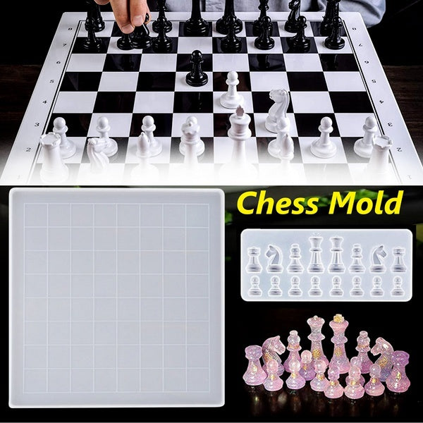 3D Resin International Chess Checkers Chessboard Checkerboard Silicone Mold set Epoxy Casting Mold DIY Resin Crystal Drop Mold for Game Home Office S
