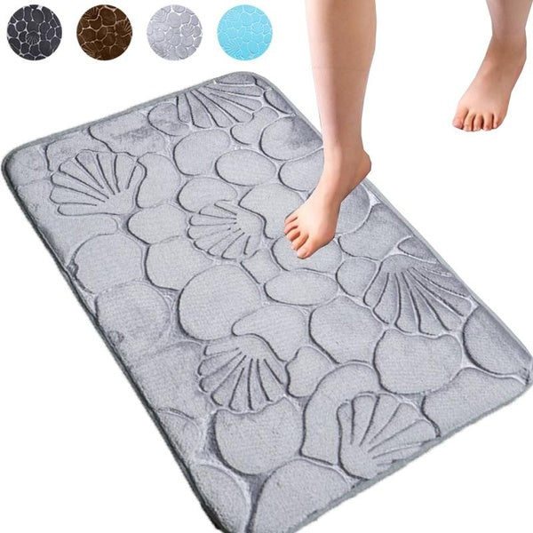 Bath Mat Shell And Cobblestone Printing For Anti Slip Bathroom Rug Memory Foam Soft And Comfortable Bath Carpet Water Absorbent Bathmat Machine Washa