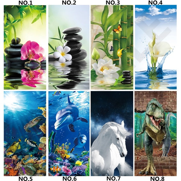 Door Wallpaper Buddism Flower Door Sticker Self-adhesive Waterproof Horse Dolphin Sea Poster Home Door Renew Dinosaur Mural Decal deur sticker