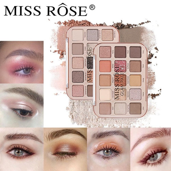 Miss Rose 15 Color Mineral Glitter Eyeshadow Palette Makeup Pigment Metallic Shimmer Eye Shadow Cosmetics