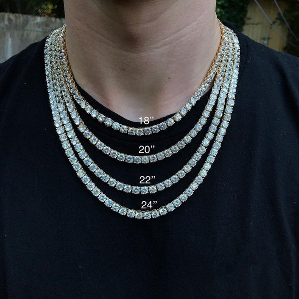 18-30 Inches Gorgeous Mens Gold Tennis Chain Icy Diamonds Hip Hop Choker Chain Necklace Bling Jewelry