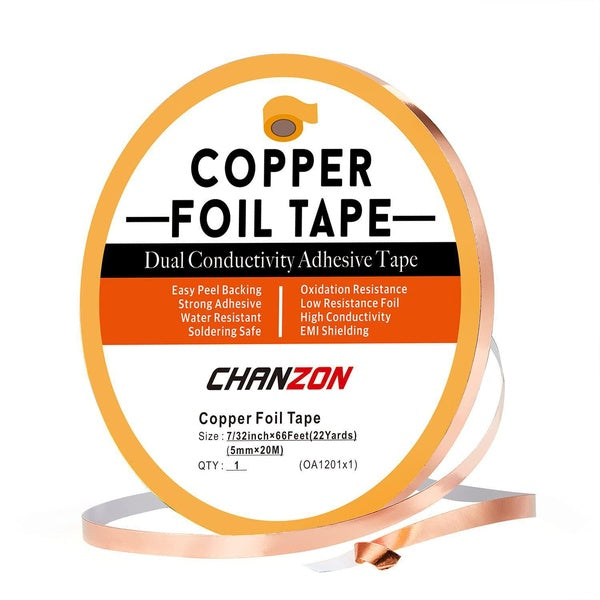 Chanzon Copper Foil Tape 5mm 7-32 inch x 66ft Double Sided Conductive Adhesive for Soldering,Electric,Stained Glass,Crafts,Repair,Paper Circuits,EMI