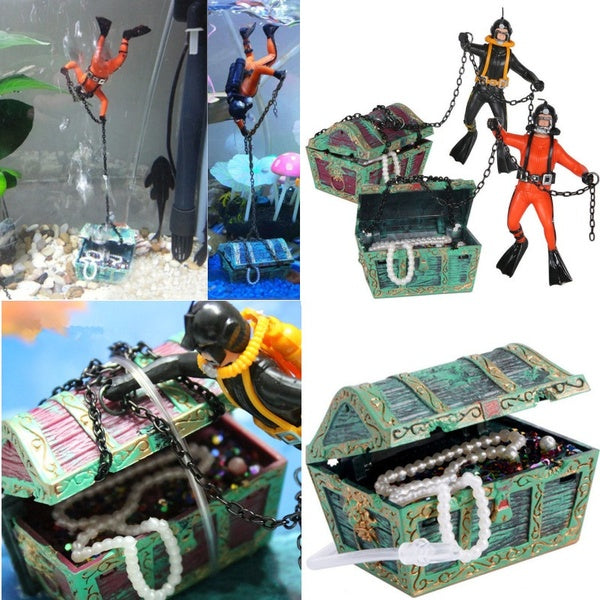 Aquarium Fish Tank Décoration Pneumatique Chasse Au Trésor Frogman Naufrage modèle Fish Tank Aménagement Paysager Plongeur Coffre Au Trésor