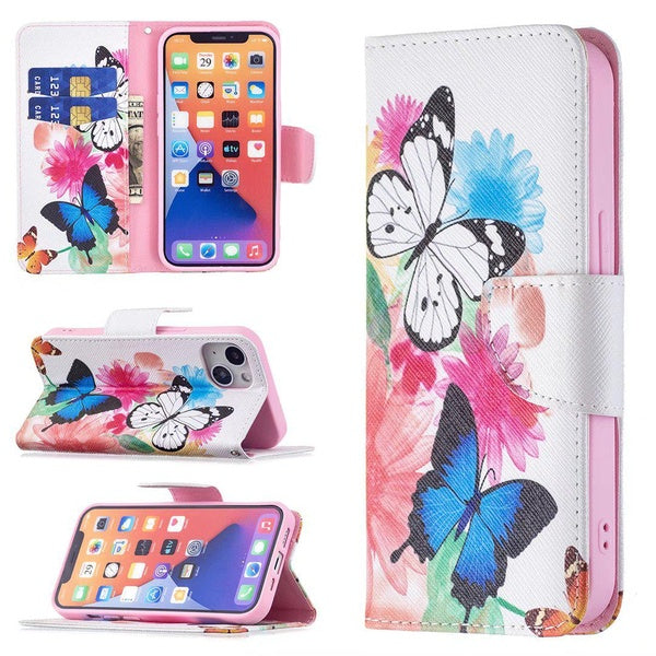 Coque de téléphone à motif de deux papillons Housse en cuir de style portefeuille avec protection de porte-cartes Housse de téléphone portable pour i