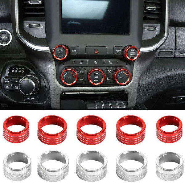 Central Control Knob Bezel Audio Air Conditioner Switch Button Trim Ring Bezel for Dodge RAM 2019-2021 Aluminum Alloy Accessories