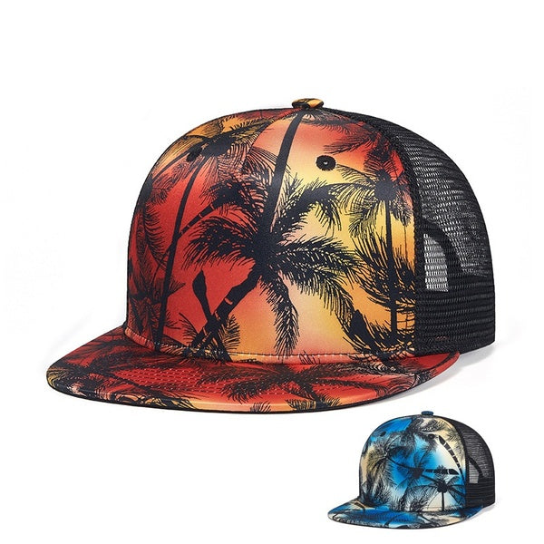 Casquettes Snapback d'impression d'arbre de noix de coco pour femmes hommes casquettes de camionneur en maille d'été casquettes de Baseball Hip Hop à