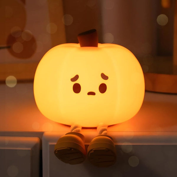 Cute Pumpkin Night Light, Kawaii LED Lamp, Silicone Touch Light - 3 Level Dimmable, Funny Halloween Decor for Woman and Kids (Pumpkin)