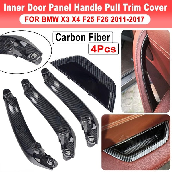 4Pc fibre de carbone voiture gauche-droite poignée de porte intérieure LHD panneau de porte intérieure poignée tirer revêtement d'habillage pour BMW
