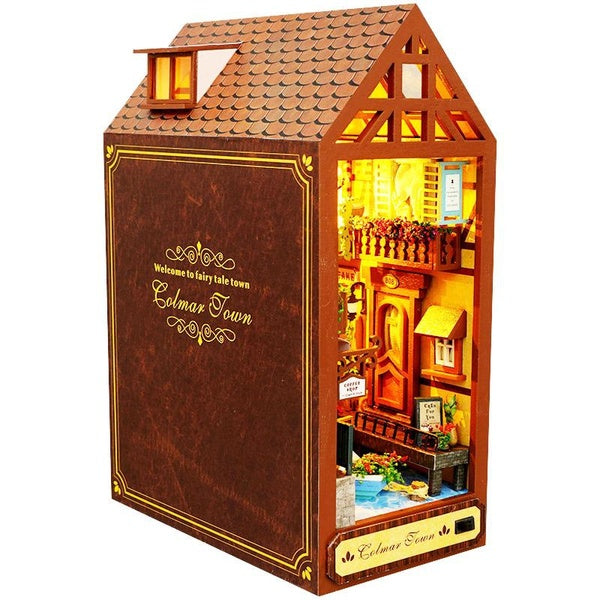 Diy Book Nook Shelf Insert Kits Miniature Dollhouse with Furniture Room Box Toys Gifts