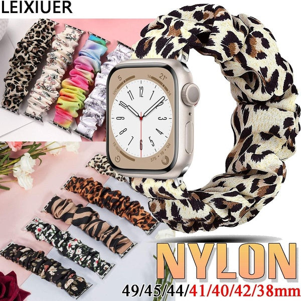 LEIXIUER Nylon Scrunchie Strap pour Smart Watch Ultra 49mm 8 7 41mm 45mm Bande Élastique Souple Ceinture Femme-Fille Bracelet pour Iwatch Series 5 4