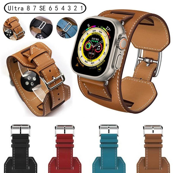 Genuine Leather Strap for Smart Watch Ultra 8 7 49mm 45mm 41mm SE 6 44mm 40mm for Smartwatch Series 3 5 4 2 1 42mm 38mm, Women Men Wrist Watchband S