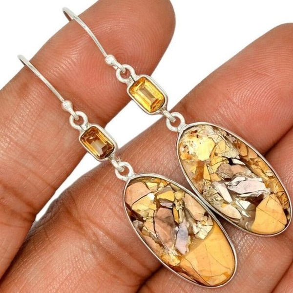 Luxe exquis vintage plaqué argent ovale ambre acrylique enveloppé multicolore minerai boucles d'oreilles pendantes rectangulaires jaune zircone chaîn